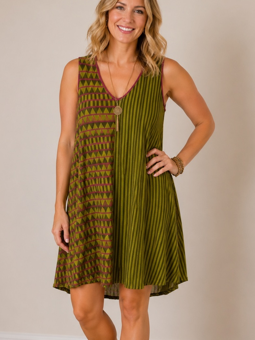 Gudrun Sjödén green geometric A Line Dress Medium